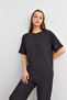 Women's Anthracite Crew Neck Short Sleeve T-Shirt Pants Crinkle Set - 4