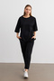 Women's Black Crew Neck Double Sleeve and Leg Bottom Top Set - 6