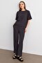 Women's Anthracite Crew Neck Short Sleeve T-Shirt Pants Crinkle Set