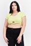 Women Plus Size Scoop Neck Short Sleeve Solid Shirt, Lime Green
