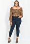 Women Plus Size Off Shoulder Long Sleeve Animal Print Top, Brown - 4