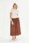 Brown Woven Elastic Waist Skirt with Pocket Detail