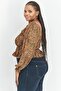 Women Plus Size Off Shoulder Long Sleeve Animal Print Top, Brown - 2
