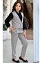Girl's Silver Button Detailed Vest Gabardine Black Shirt Gray Bottom Top Set - 4