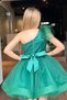 Girl's Shoulder to Chest Feathered One Shoulder Skirt Fluffy Tulle Green Evening Dress - 4