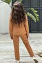 Girls' Ruffled Tulle Collar Mock Neck Sweater Blazer Jacket, Heathered Belt, Brown Top and Bottom Set - 4
