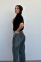 Black 100% Cotton Padded Oversize Women's T-Shirt Mg2442 - 4