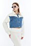 Women Oversize Jeans Jacket Biker Coat with Leather Sleeves Biker Jacket Casual Use Racer College Jacket - 4