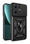 Case for Infinix Smart 8 Case with Ring Magnetic Vega Cover Black + Full Covering Screen Protector