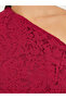 One Shoulder Balloon Sleeve Lace Blouse - 4