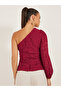 One Shoulder Balloon Sleeve Lace Blouse - 5