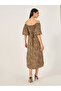 All-Over Print Off Shoulder Neck A-Line Midi Dress - 5