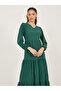 Plain Cuffed Sleeves Tiered Maxi Dress - 3