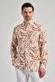 Men's Dark Brown Long Sleeve Printed Buttoned Collar Slim Fit Shirt 1004250138