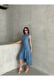 Shirt Collar Buttoned Frill Detailed Summer Denim Dress Mi̇ss933 - 3