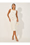 Tweed Sleeveless A-Line Midi Dress with Button Detail
