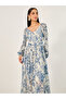 Floral Print Long Sleeves A-Line Maxi Dress - 3