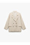 Long Sleeve Pocket Linen Blended Double Breasted Oversize Blazer Jacket - 3