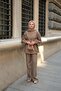 Women's Two Piece Set - Pleated Belted Milk Brown - 5
