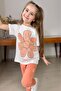 Girl's Daisy Printed T-Shirt Double Pocket Elastic Orange Pajama Set - 2