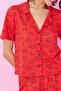 Red Black Heart Pattern Pointel Openwork/Hole Shirt Collar Knitted Button Shorts Suit - 4