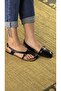 Melinta Women's Ballerina Flats with Open Side Toe Patterned Leather