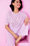 Lilac Purple Flower Print Pointel Openwork/Hole Crew Neck Knitted Pajama Set
