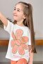 Girl's Daisy Printed T-Shirt Double Pocket Elastic Orange Pajama Set - 4