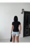 Women's Black Short Sleeve Crew Neck Basic Sandy Fabric Blouse - 3