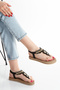 Straw Flip Flops Hand Knitted Stone Buckle Barley Patterned Black Stylish Women's Sandals - 2