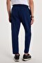 Men's Regular Fit Comfortable Cut Pocketed Elastic Waist Lace-Up Jogger Navy Blue Trousers - 3