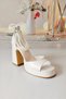 Women's 10 cm Platform Ecru Ankle Pearl Bridal Shoes - 4