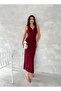 Burgundy Simple and Elegance Meet V Accessory Single Slit Dress - 3