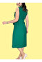 Polo Collar Premium Front Button Green Linen Dress - 4