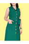 Polo Collar Premium Front Button Green Linen Dress - 2