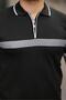 Black Striped and Zipper Detailed Polo Collar Knitwear Short Sleeve T-Shirt 2512 - 3