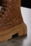 Baklava Patterned Women's Suede Leather Long Boots with Fur Inside and Laces - 5