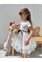 Girl's Polka Dot Patterned Ribbon Short Sleeve Dress - 4
