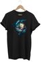 Colorful Landscape and Compass Printed 100% Cotton Regular Fit Black T-Shirt