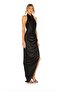 Women's Black Slit and Back Low-cut Satin Maxi Dress Black 0152xtg - 3