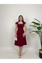Women's Burgundy Square Neck Pearl Detailed Midi Evening Dress