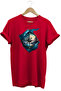 Colorful Landscape and Compass Printed 100% Cotton Regular Fit Red T-Shirt