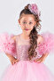 Girl's Evening Dress with Pompom Sleeves and Sequined Tutu - 3