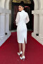 Double Breasted Neck Stone Detailed Dress - White - 5