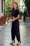 Black Sequined Slit Detailed Cotton Baggy Pants