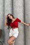 Madonna Collar Off Shoulder Front Shirred Crop Blouse Red Rb2801 - 6