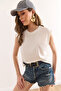Women's Ecru Sleeveless Crop Flowy Top Blouse Blz-19002931