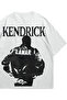 Women Men White Kendrick Lamar Bullet Printed Oversize Crew Neck Short Sleeve T-Shirt - 2