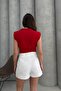Double Breasted Collar Button Detailed Padded Blouse Red Rb2802 - 6