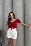 Madonna Collar Off Shoulder Front Shirred Crop Blouse Red Rb2801 - 3
